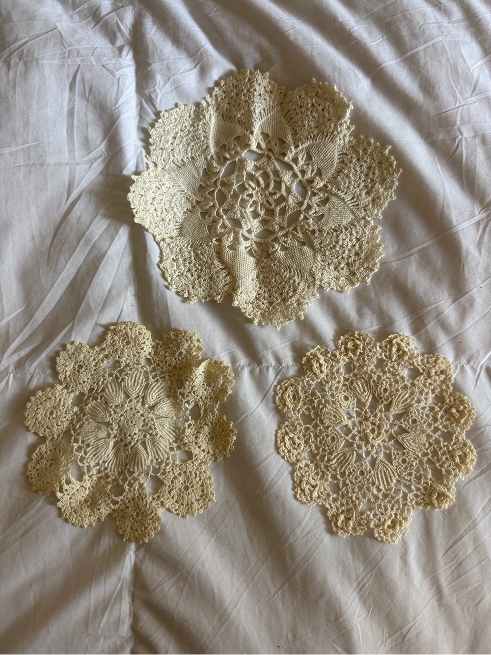 Antique Handmade Crochet Doily Set of 3 ~ natural cotton